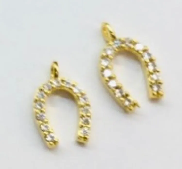 14k Yellow Gold Filled Beaded Bracelet w/ CZ Horse Shoe Charm