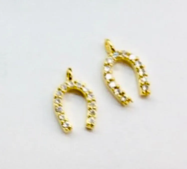 14k Yellow Gold Filled Beaded Bracelet w/ CZ Horse Shoe Charm