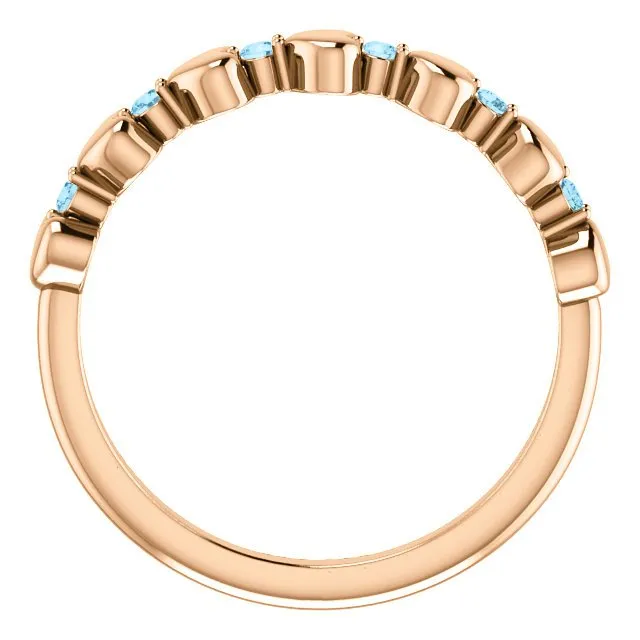 14KT GOLD 0.12 CTW ROUND AQUAMARINE STACKABLE RING