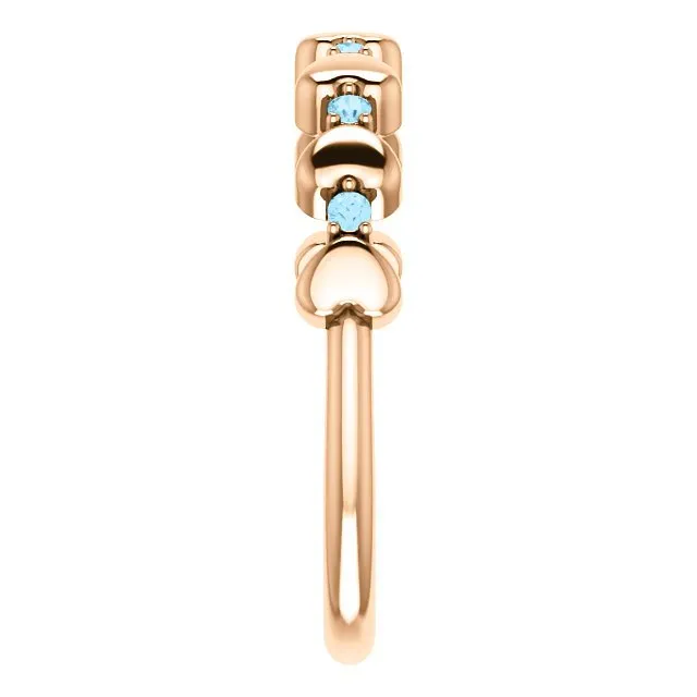 14KT GOLD 0.12 CTW ROUND AQUAMARINE STACKABLE RING