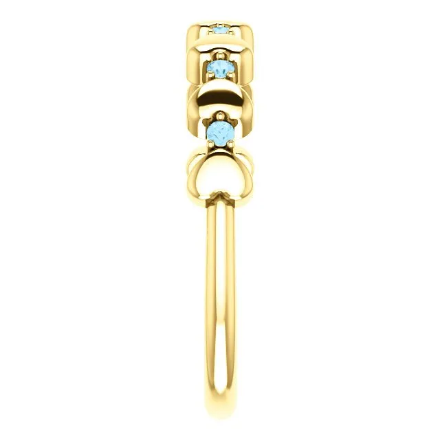 14KT GOLD 0.12 CTW ROUND AQUAMARINE STACKABLE RING