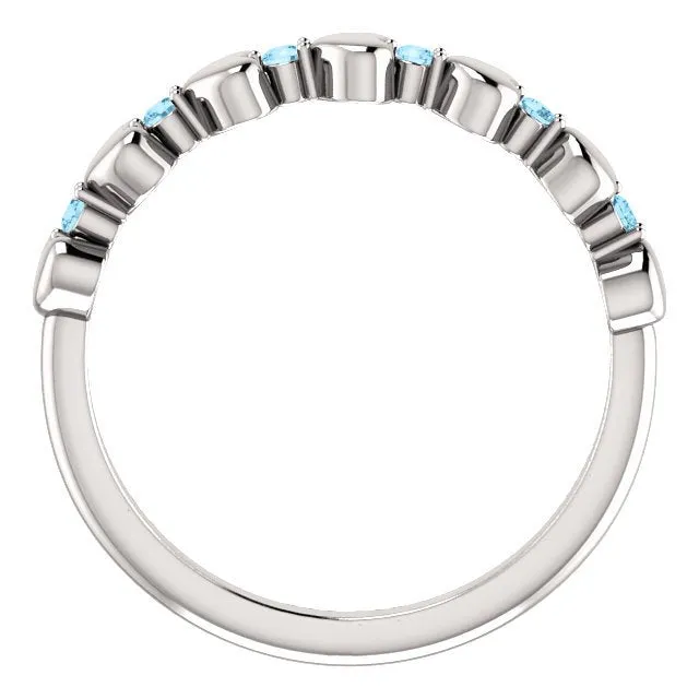 14KT GOLD 0.12 CTW ROUND AQUAMARINE STACKABLE RING