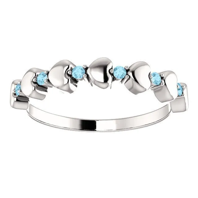 14KT GOLD 0.12 CTW ROUND AQUAMARINE STACKABLE RING