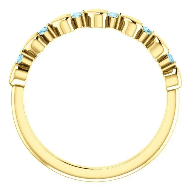 14KT GOLD 0.12 CTW ROUND AQUAMARINE STACKABLE RING