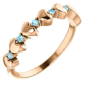 14KT GOLD 0.12 CTW ROUND AQUAMARINE STACKABLE RING