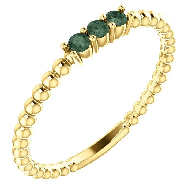 14KT GOLD .12 CTW ALEXANDRITE 3 STONE BEADED STACKABLE RING