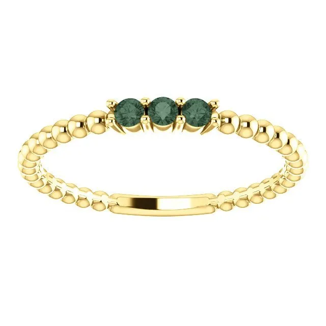 14KT GOLD .12 CTW ALEXANDRITE 3 STONE BEADED STACKABLE RING