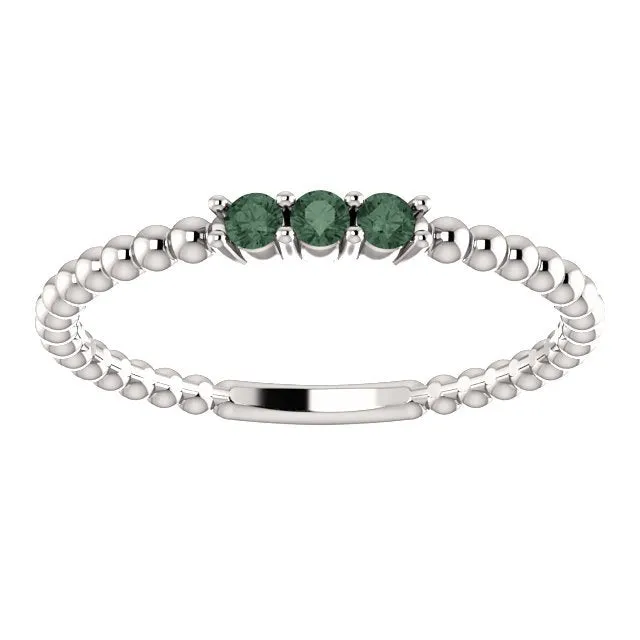 14KT GOLD .12 CTW ALEXANDRITE 3 STONE BEADED STACKABLE RING