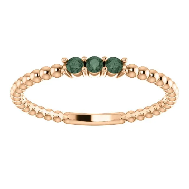 14KT GOLD .12 CTW ALEXANDRITE 3 STONE BEADED STACKABLE RING