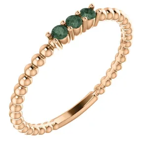 14KT GOLD .12 CTW ALEXANDRITE 3 STONE BEADED STACKABLE RING