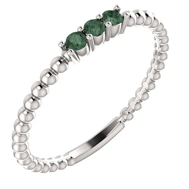 14KT GOLD .12 CTW ALEXANDRITE 3 STONE BEADED STACKABLE RING
