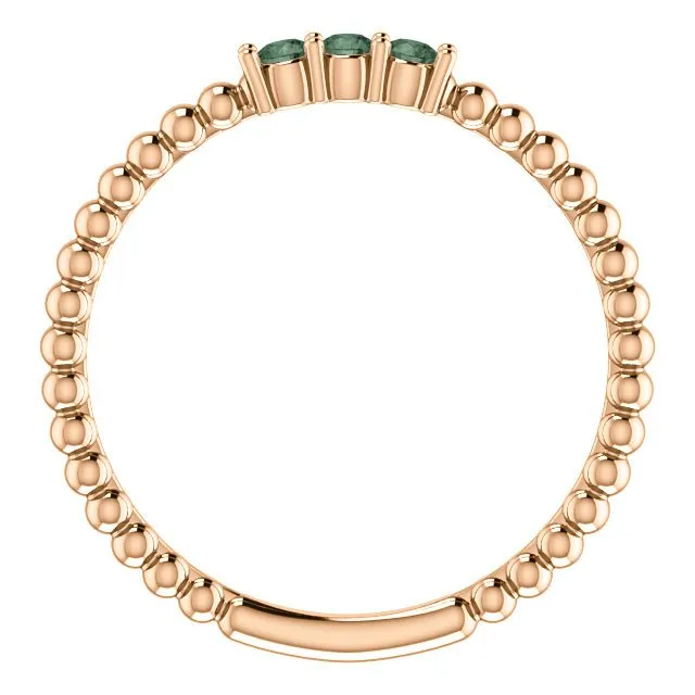 14KT GOLD .12 CTW ALEXANDRITE 3 STONE BEADED STACKABLE RING