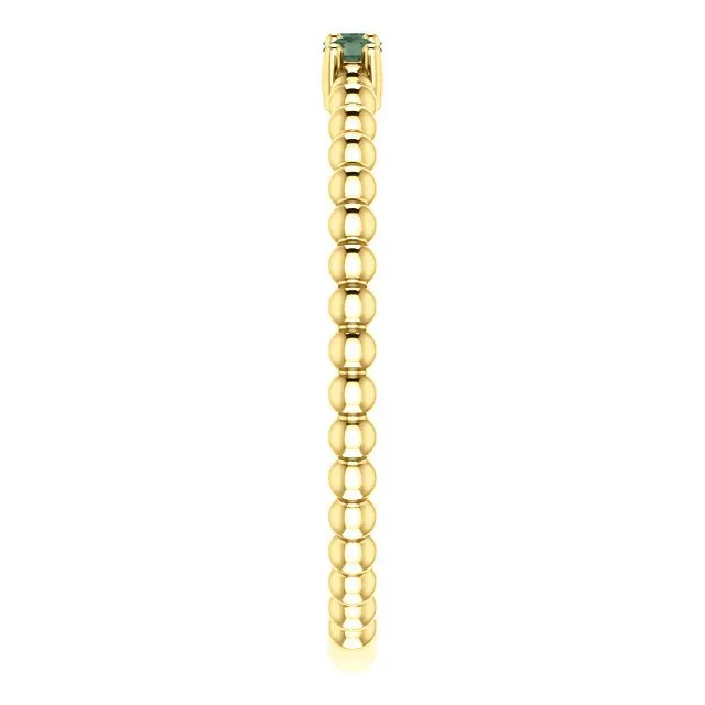 14KT GOLD .12 CTW ALEXANDRITE 3 STONE BEADED STACKABLE RING
