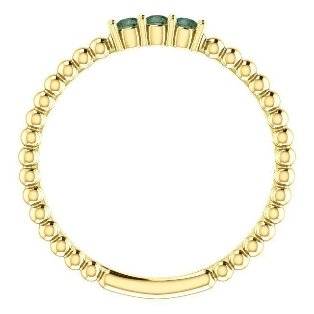 14KT GOLD .12 CTW ALEXANDRITE 3 STONE BEADED STACKABLE RING