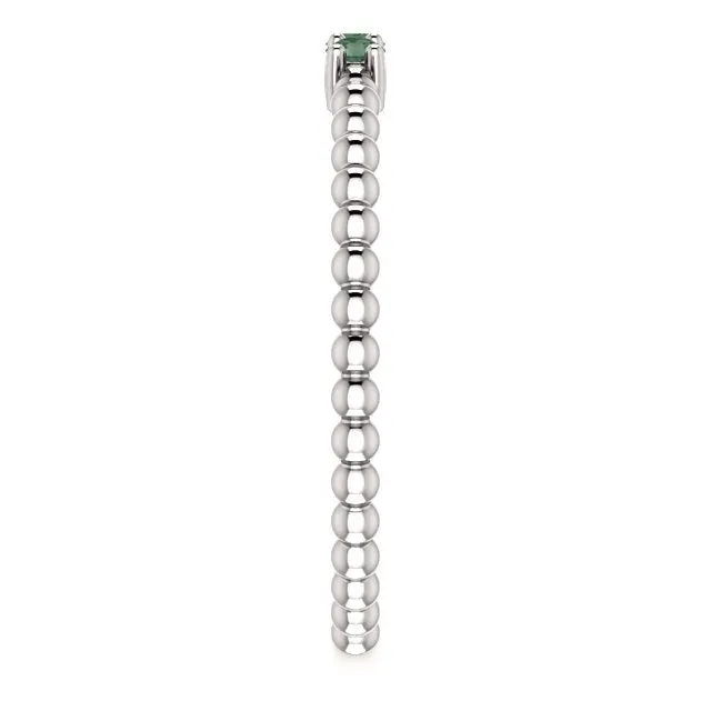14KT GOLD .12 CTW ALEXANDRITE 3 STONE BEADED STACKABLE RING