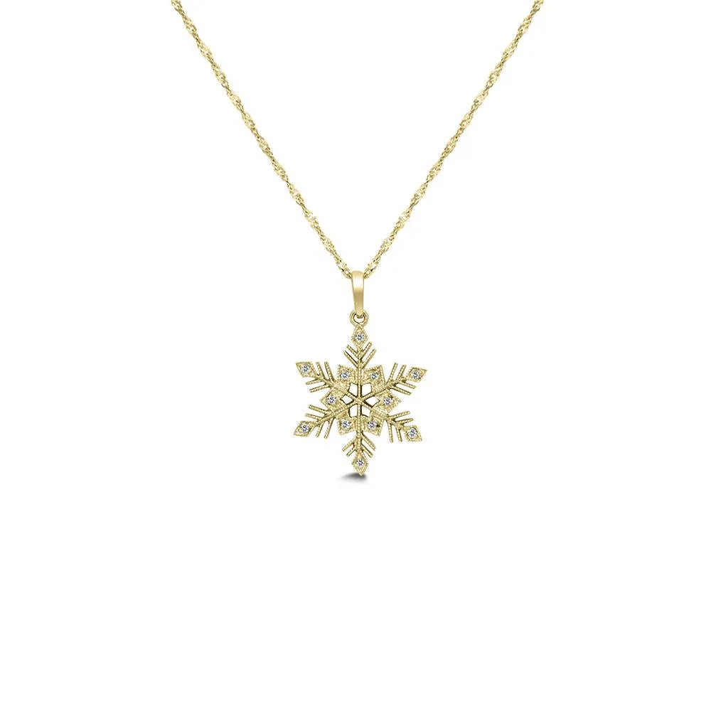 14KY 12DIA(S/C) 0.05CT Snow Flake Diamond Pendant (121PA2015ADY)