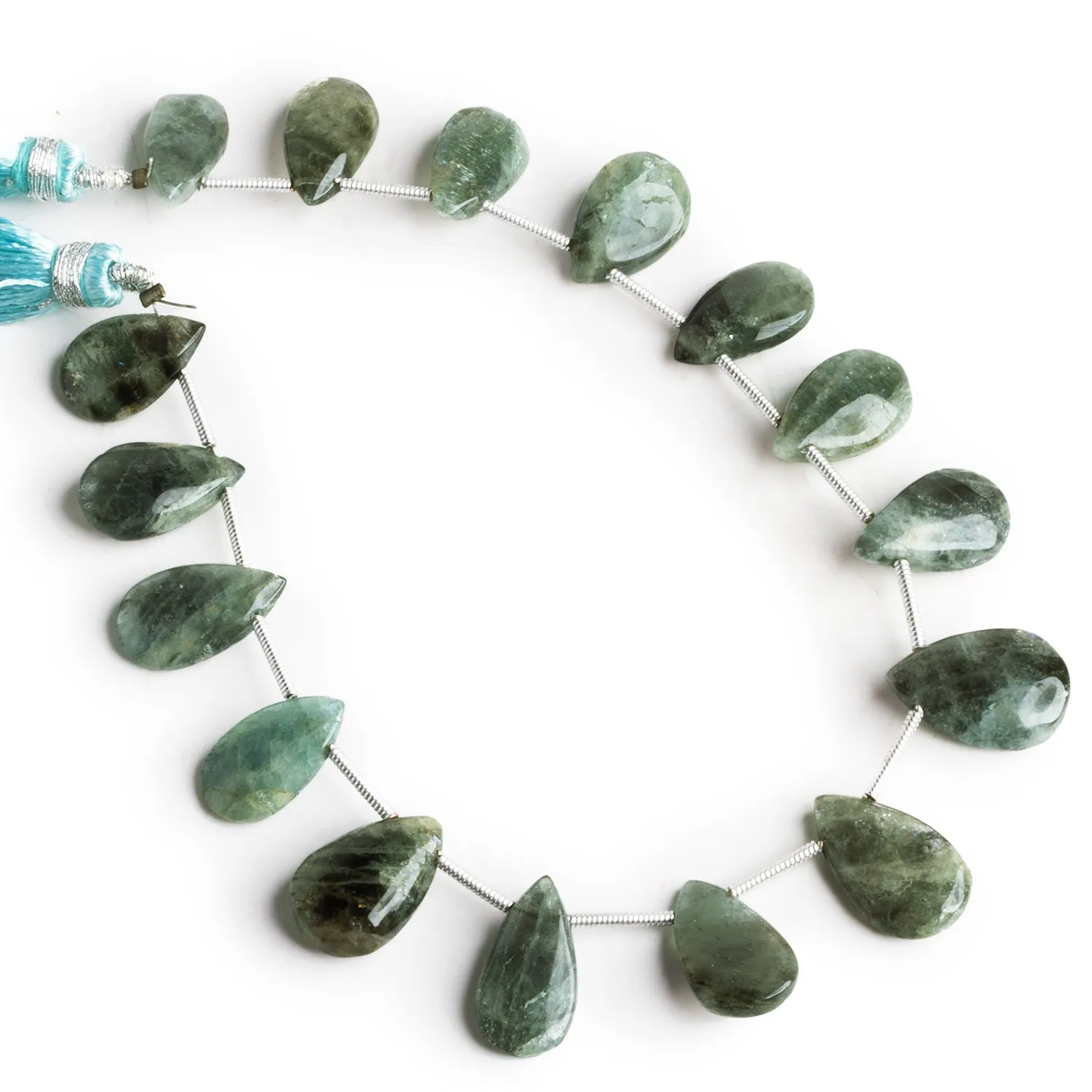 15x8mm Moss Aquamarine Plain Pears 8 inch 15 beads
