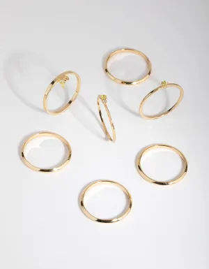 18ct Gold Plated August Peridot Cubic Zirconia Ring 7-Pack