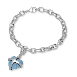 18ct White Gold Aquamarine Medium Cross Heart Charm Bracelet