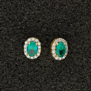 18ct Yellow Gold Emerald and Diamond Earrings