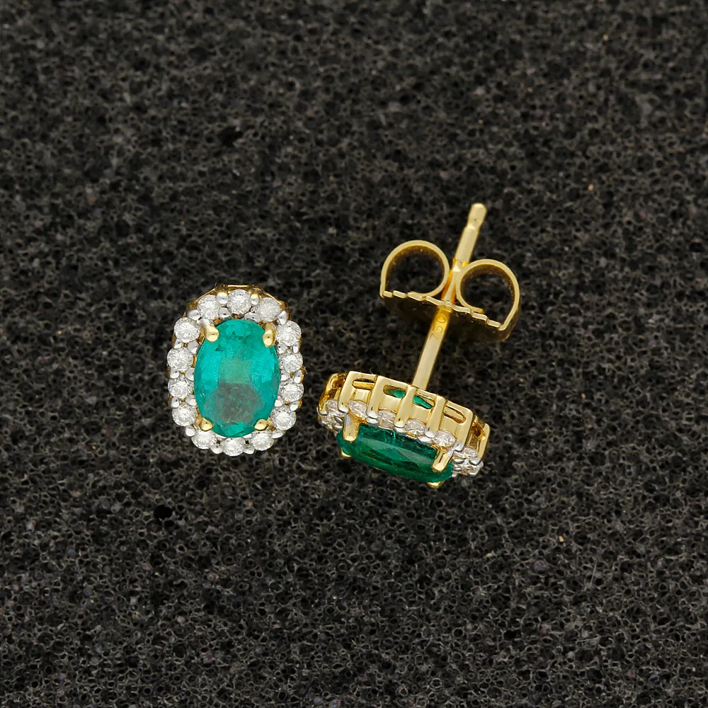 18ct Yellow Gold Emerald and Diamond Earrings