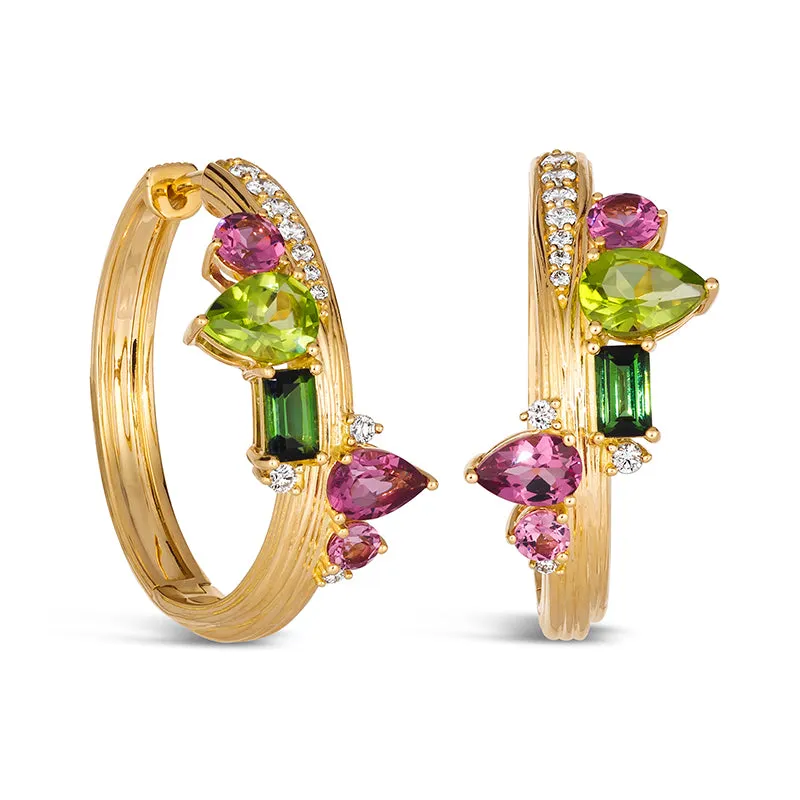 18k Amazonia (buriti) Yellow Gold Earring With 0.33 Cts Vs-Gh Diamonds  And Tourmaline And Peridot And Garnet