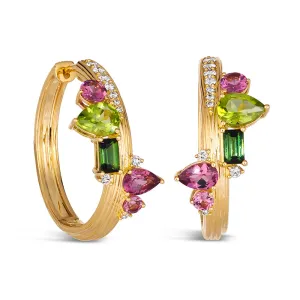 18k Amazonia (buriti) Yellow Gold Earring With 0.33 Cts Vs-Gh Diamonds  And Tourmaline And Peridot And Garnet