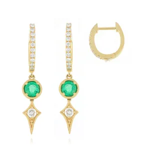 18k Yellow Gold Emerald and Diamond Drop Earrings