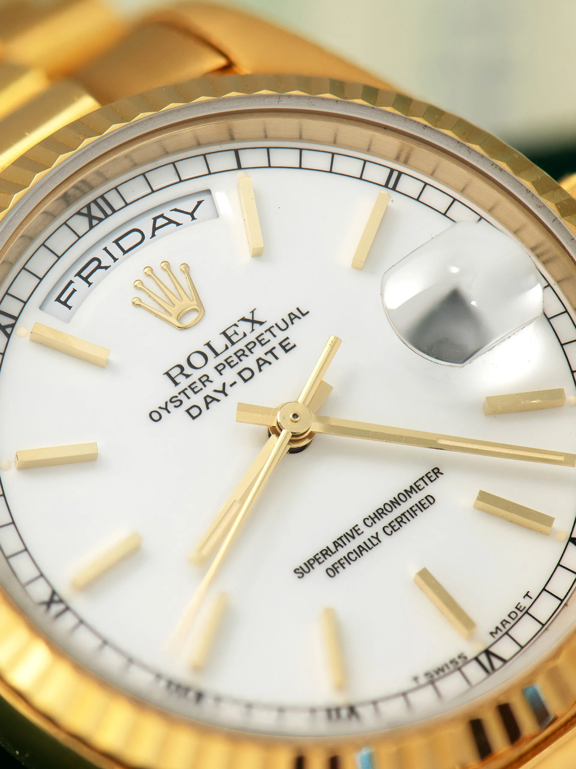 1995 Rolex Day-Date 18K YG (Ref. 18238) White Dial W/ Box & Papers