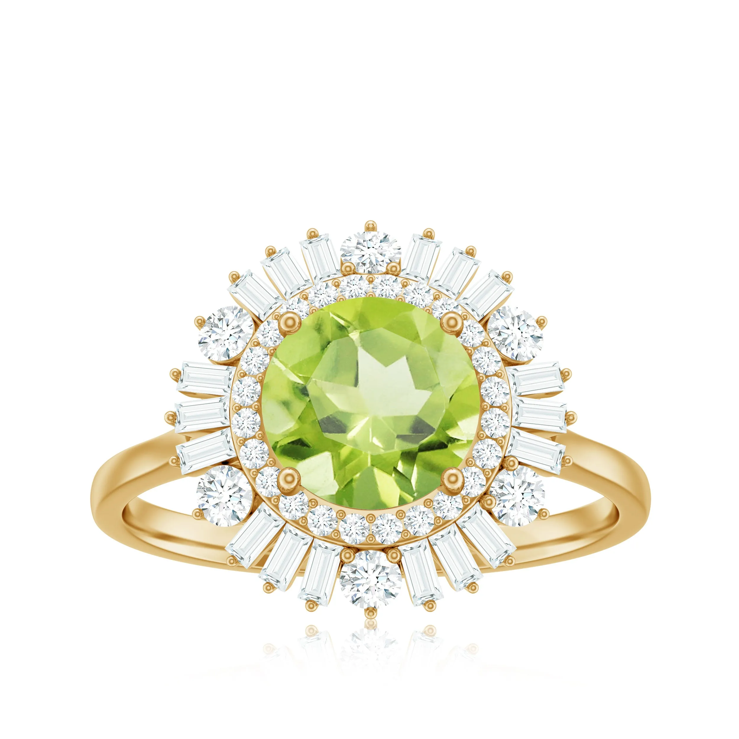 3 CT Round Peridot Cocktail Ring with Moissanite Double Halo