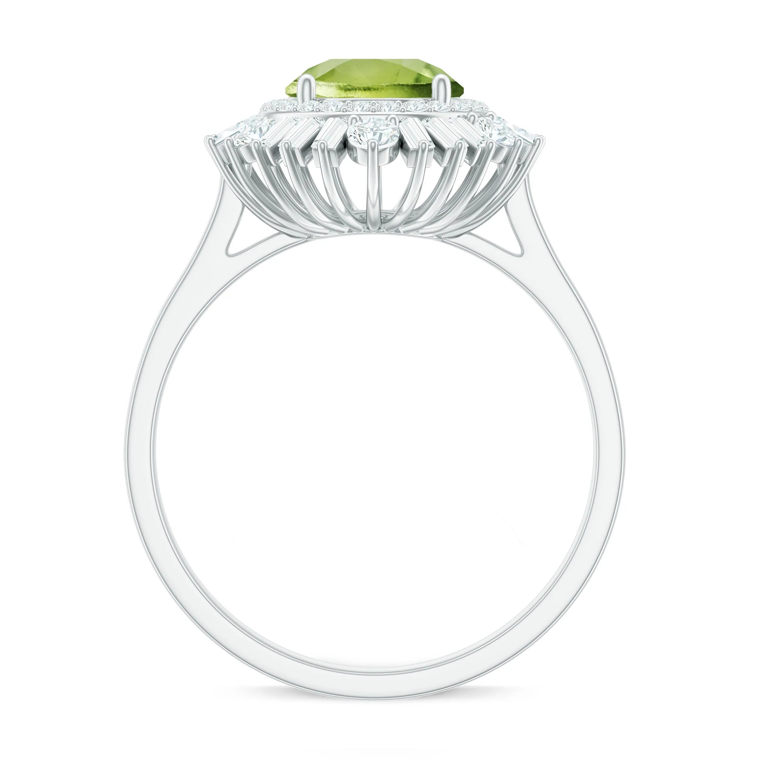 3 CT Round Peridot Cocktail Ring with Moissanite Double Halo