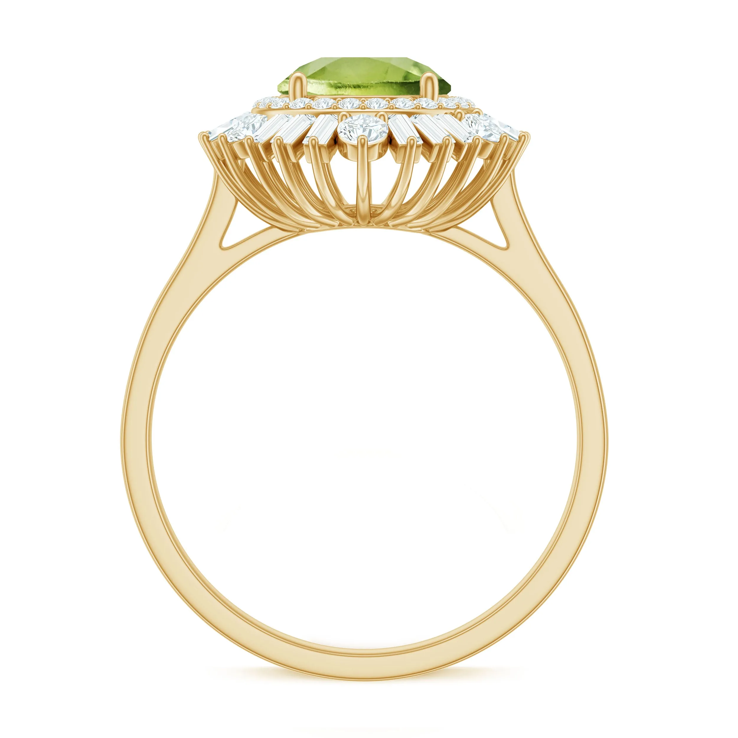 3 CT Round Peridot Cocktail Ring with Moissanite Double Halo