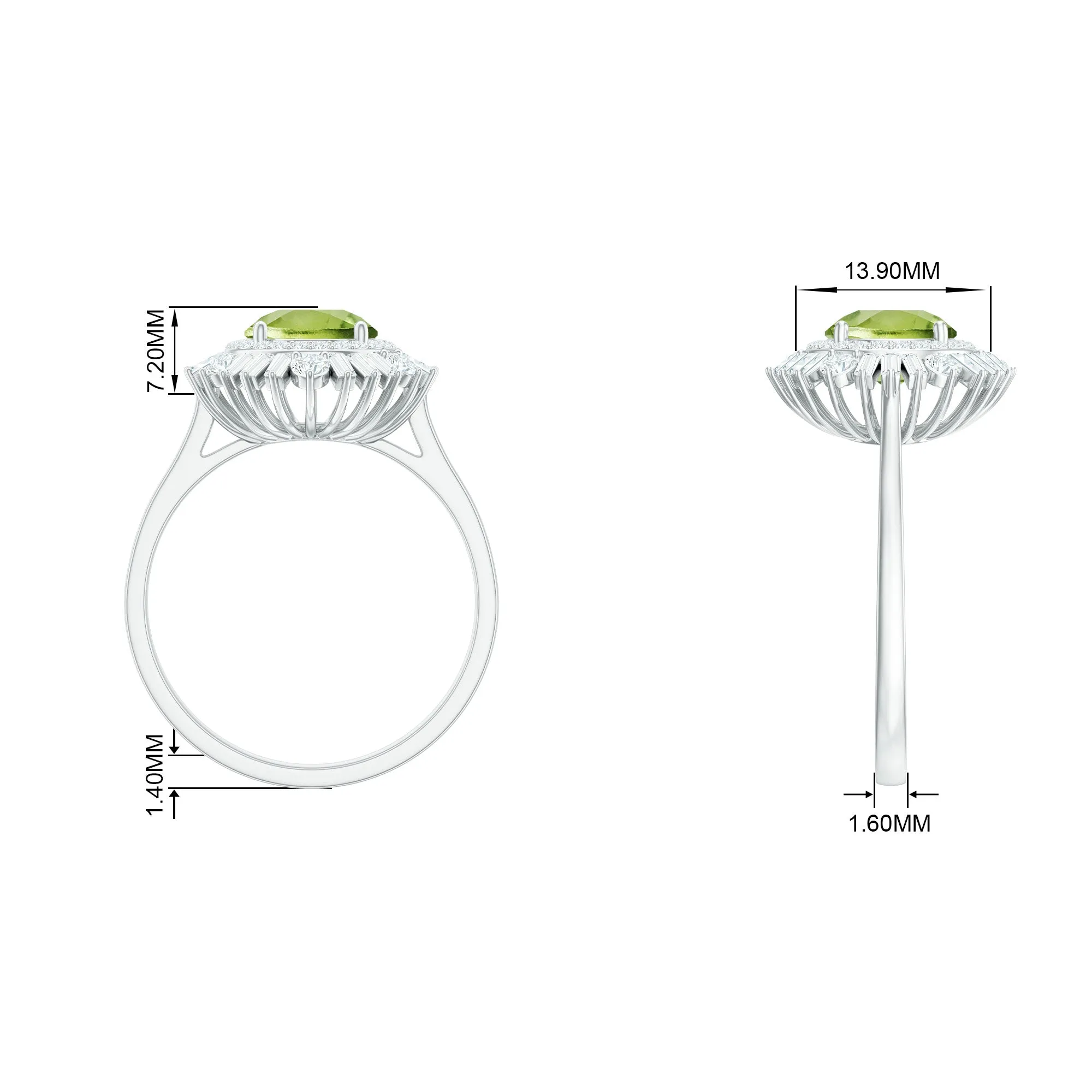 3 CT Round Peridot Cocktail Ring with Moissanite Double Halo