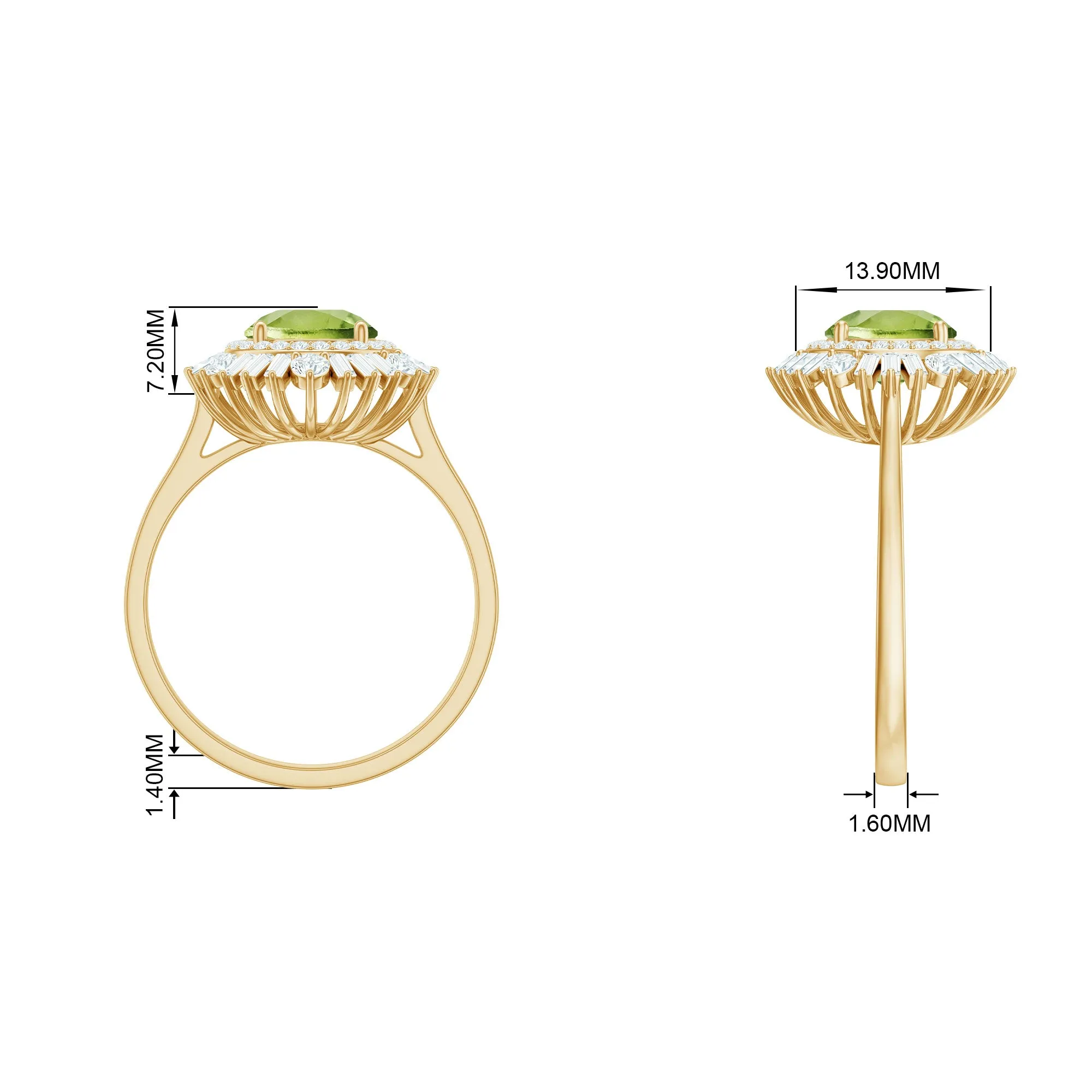 3 CT Round Peridot Cocktail Ring with Moissanite Double Halo