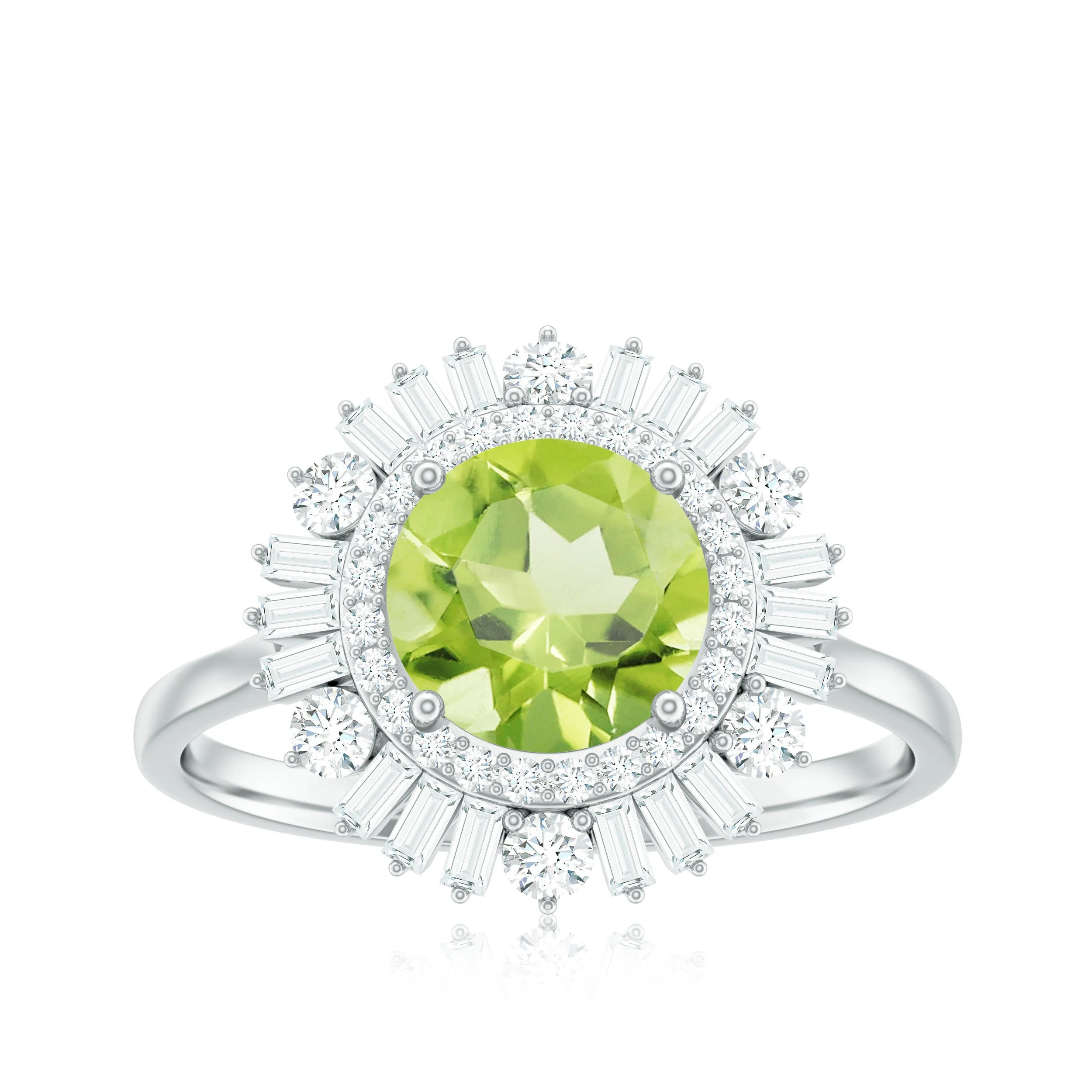 3 CT Round Peridot Cocktail Ring with Moissanite Double Halo