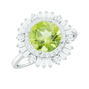 3 CT Round Peridot Cocktail Ring with Moissanite Double Halo
