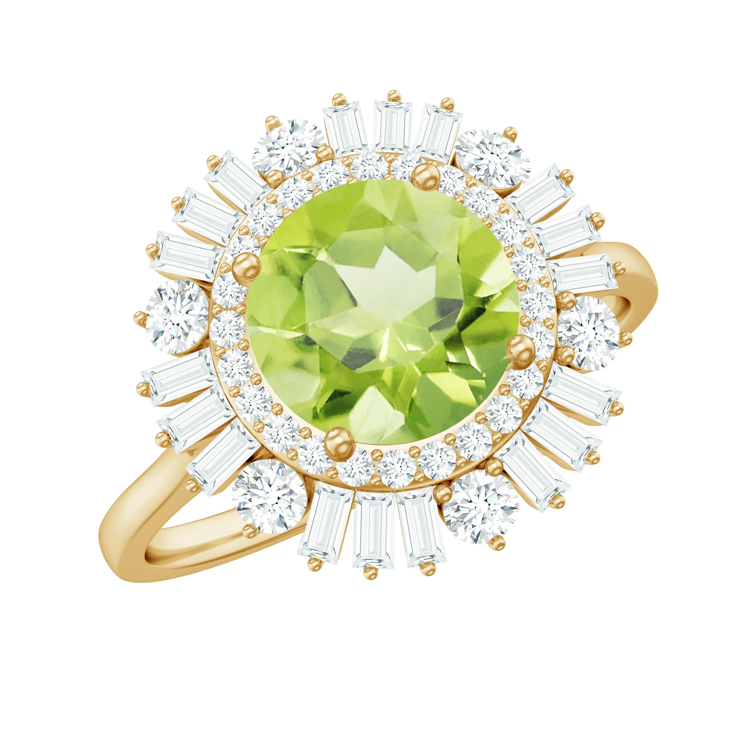 3 CT Round Peridot Cocktail Ring with Moissanite Double Halo