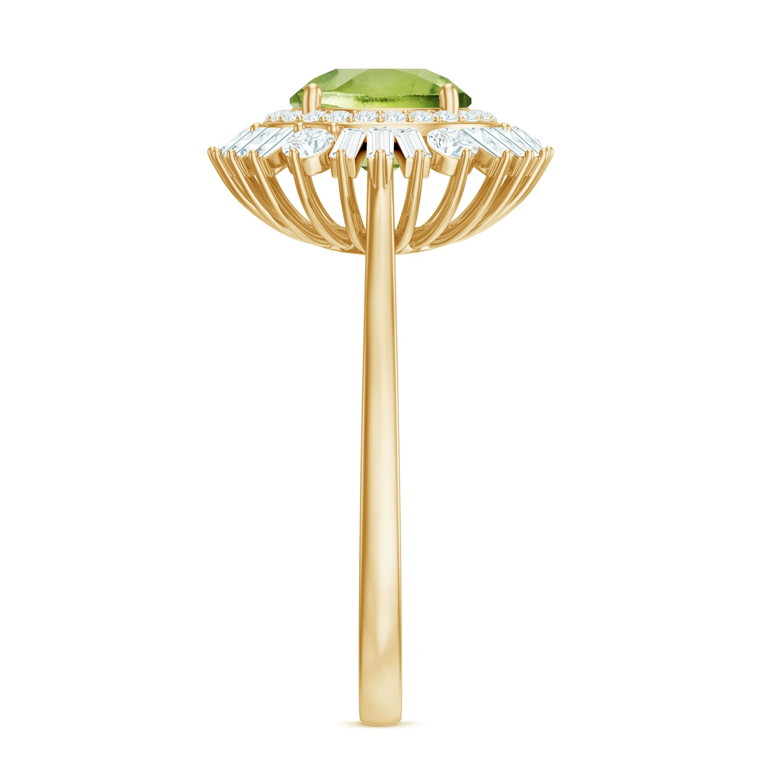 3 CT Round Peridot Cocktail Ring with Moissanite Double Halo