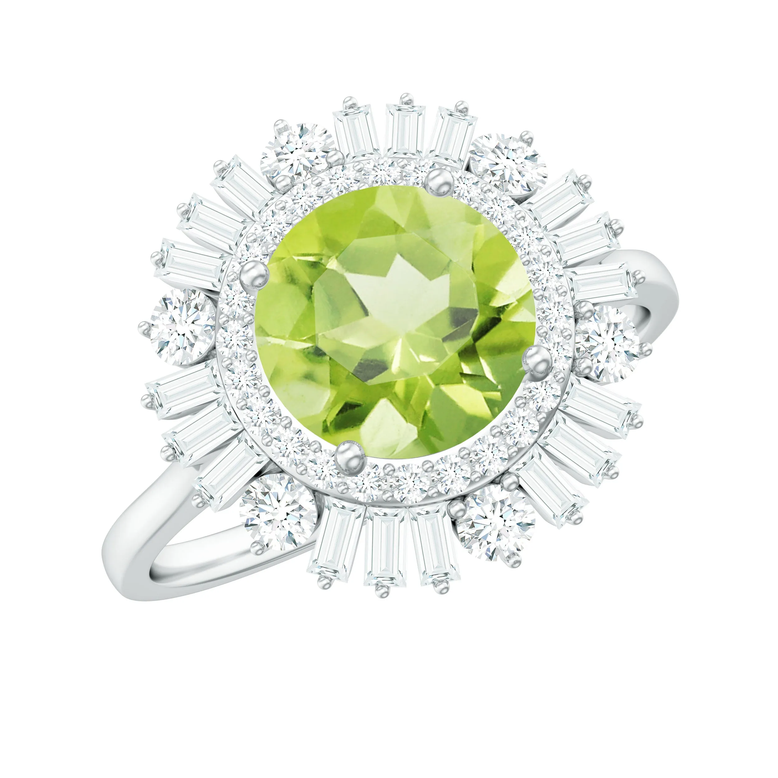 3 CT Round Peridot Cocktail Ring with Moissanite Double Halo