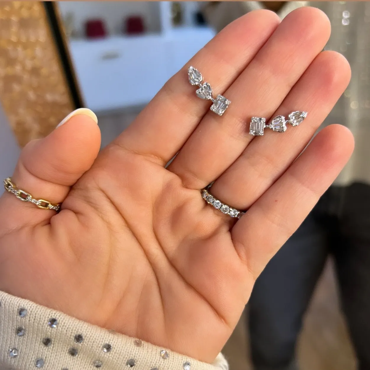 3 Stone Multishape Diamond Illusion Crawler Studs