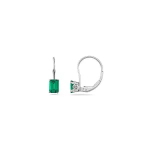 4.10-4.90 Cts of 9x7 mm AAA Emerald Lab Created Emerald Stud Earrings with Scroll Lever Backs in 14K White Gold