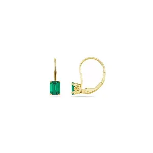 4.10-4.90 Cts of 9x7 mm AAA Emerald Lab Created Emerald Stud Earrings with Scroll Lever Backs in 14K Yellow Gold