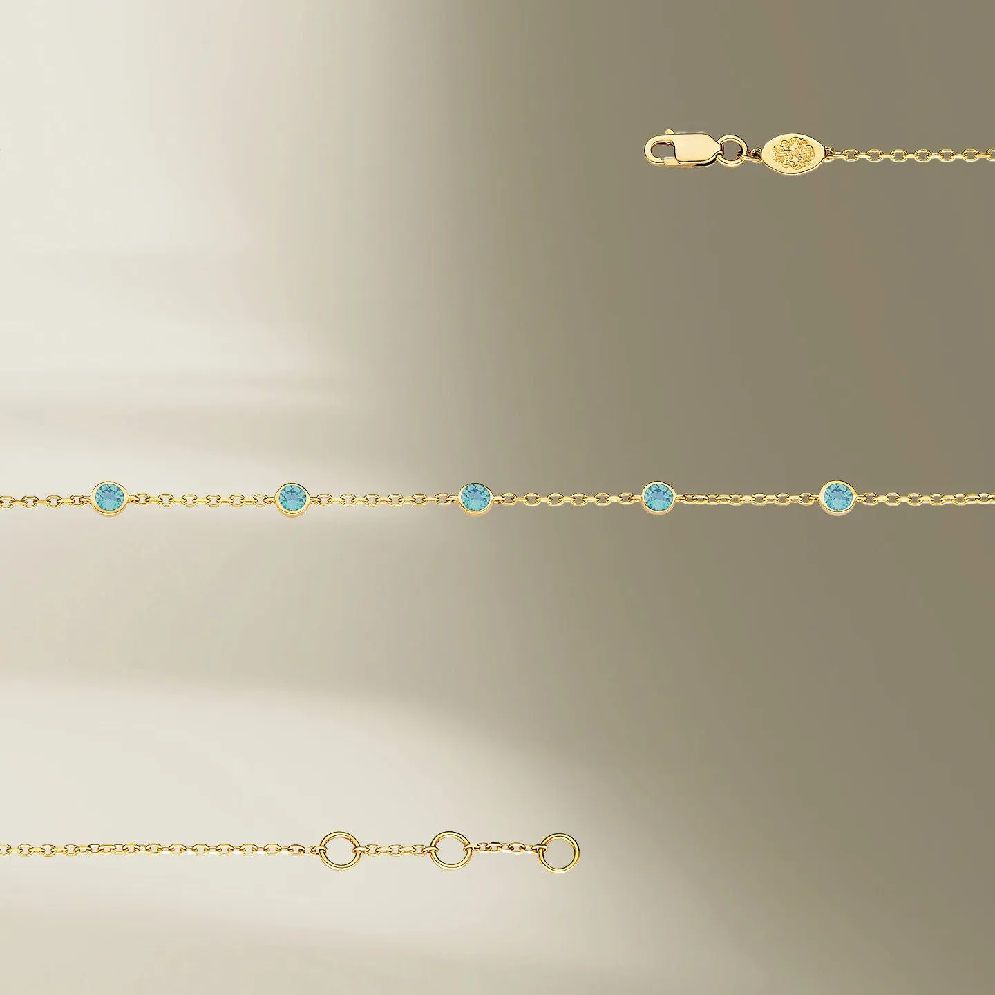 5 Stone 18K Gold Bracelet w. Aquamarine