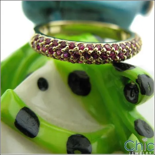 .75 Round Ruby Pave Cubic Zirconia Wedding Band 14K Yellow Gold