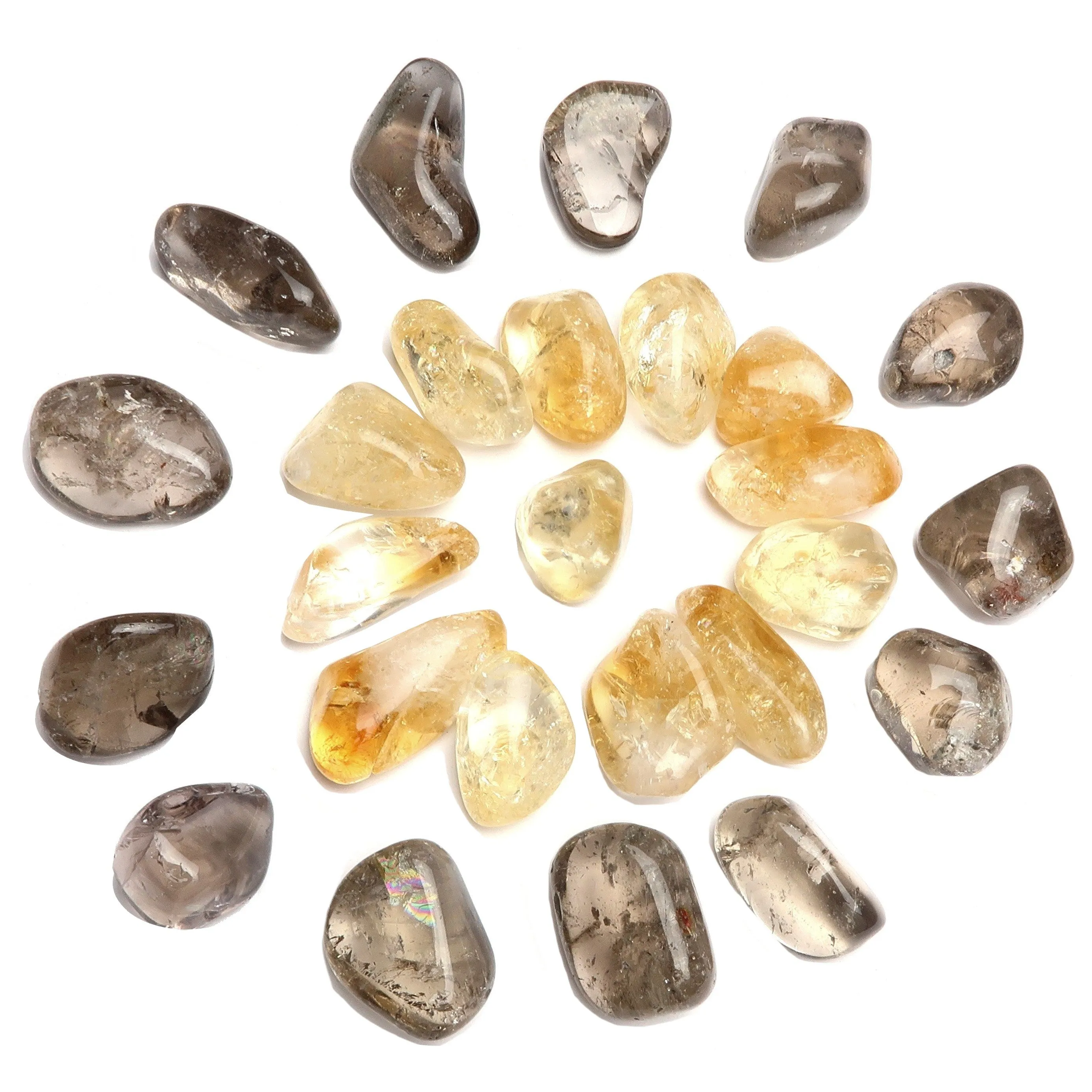 Abundance Protection Tumbled Stone Set Citrine Smoky Quartz