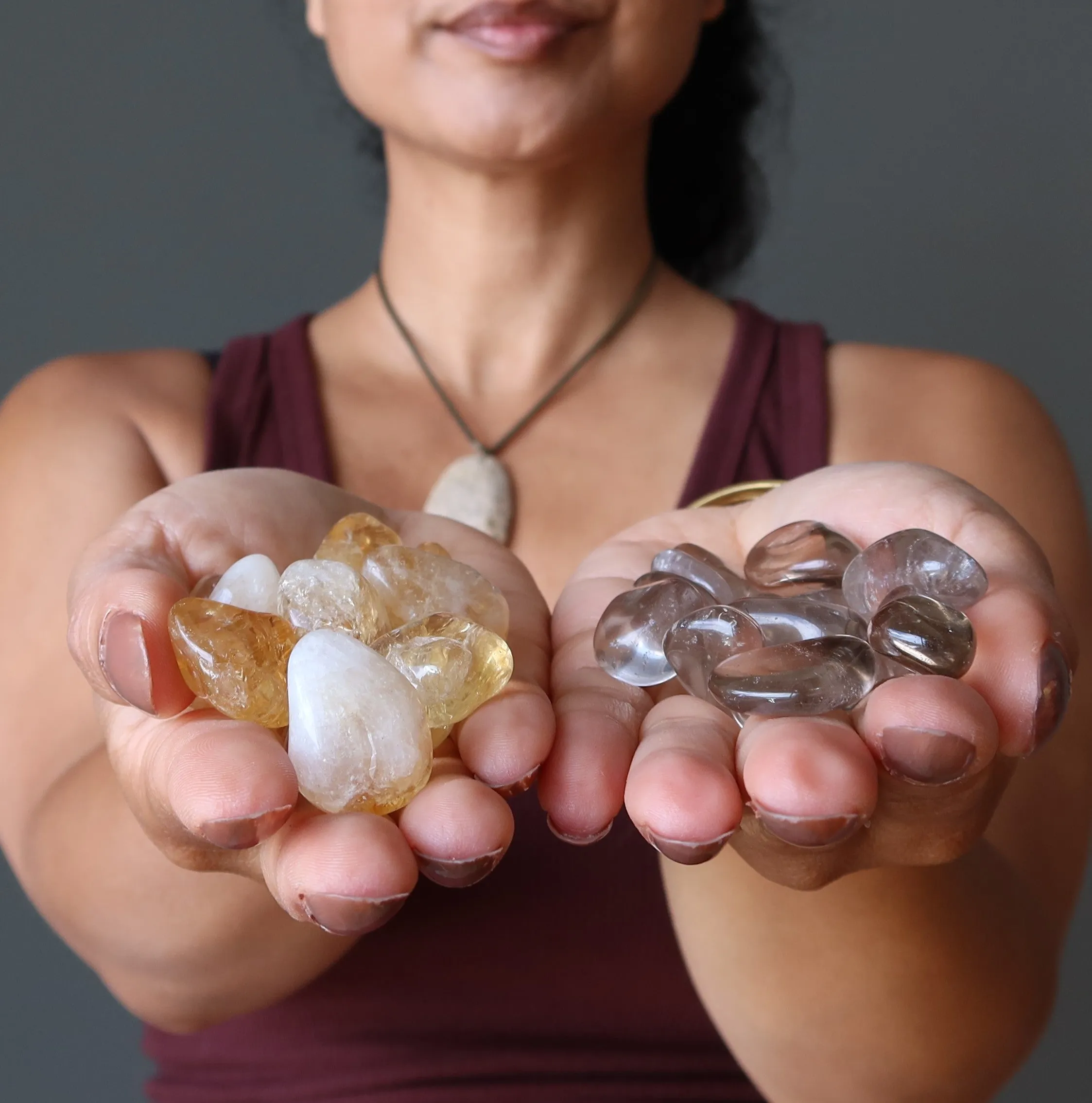 Abundance Protection Tumbled Stone Set Citrine Smoky Quartz
