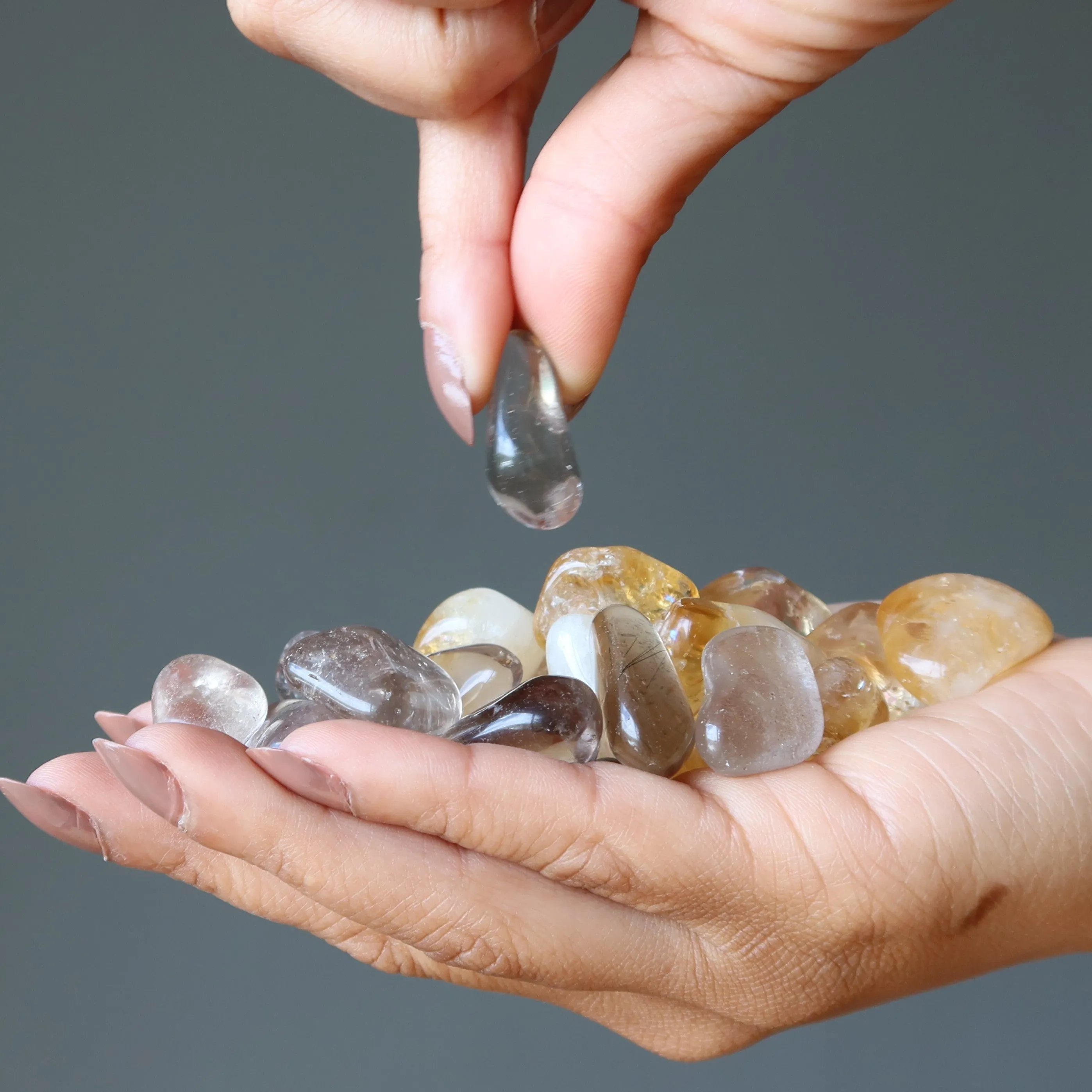 Abundance Protection Tumbled Stone Set Citrine Smoky Quartz