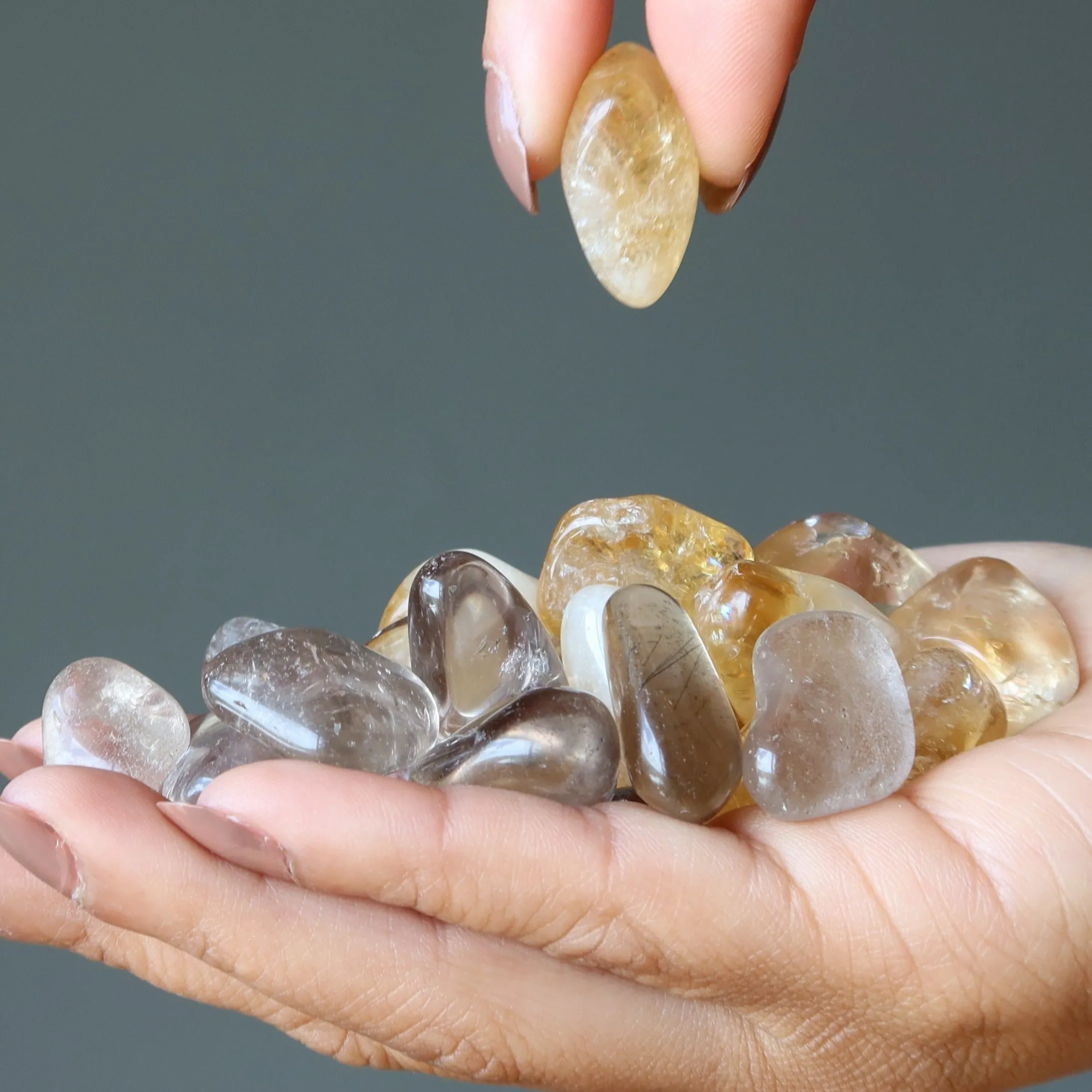 Abundance Protection Tumbled Stone Set Citrine Smoky Quartz