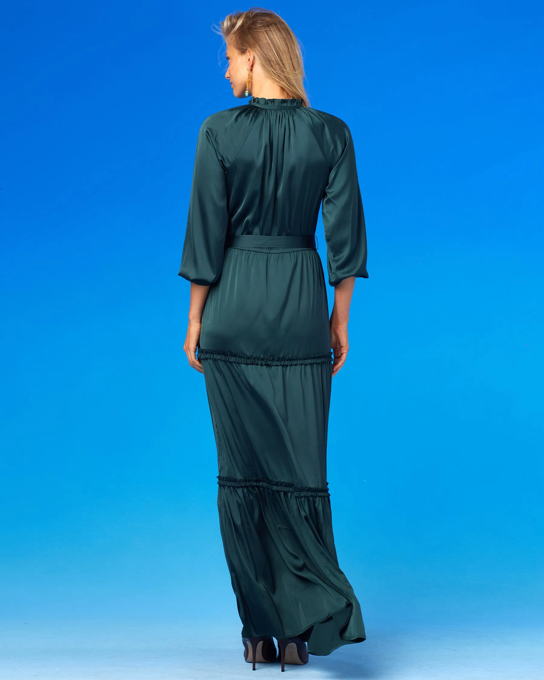 Agatha Ruffle Maxi Dress in Tuscan Cypress Green