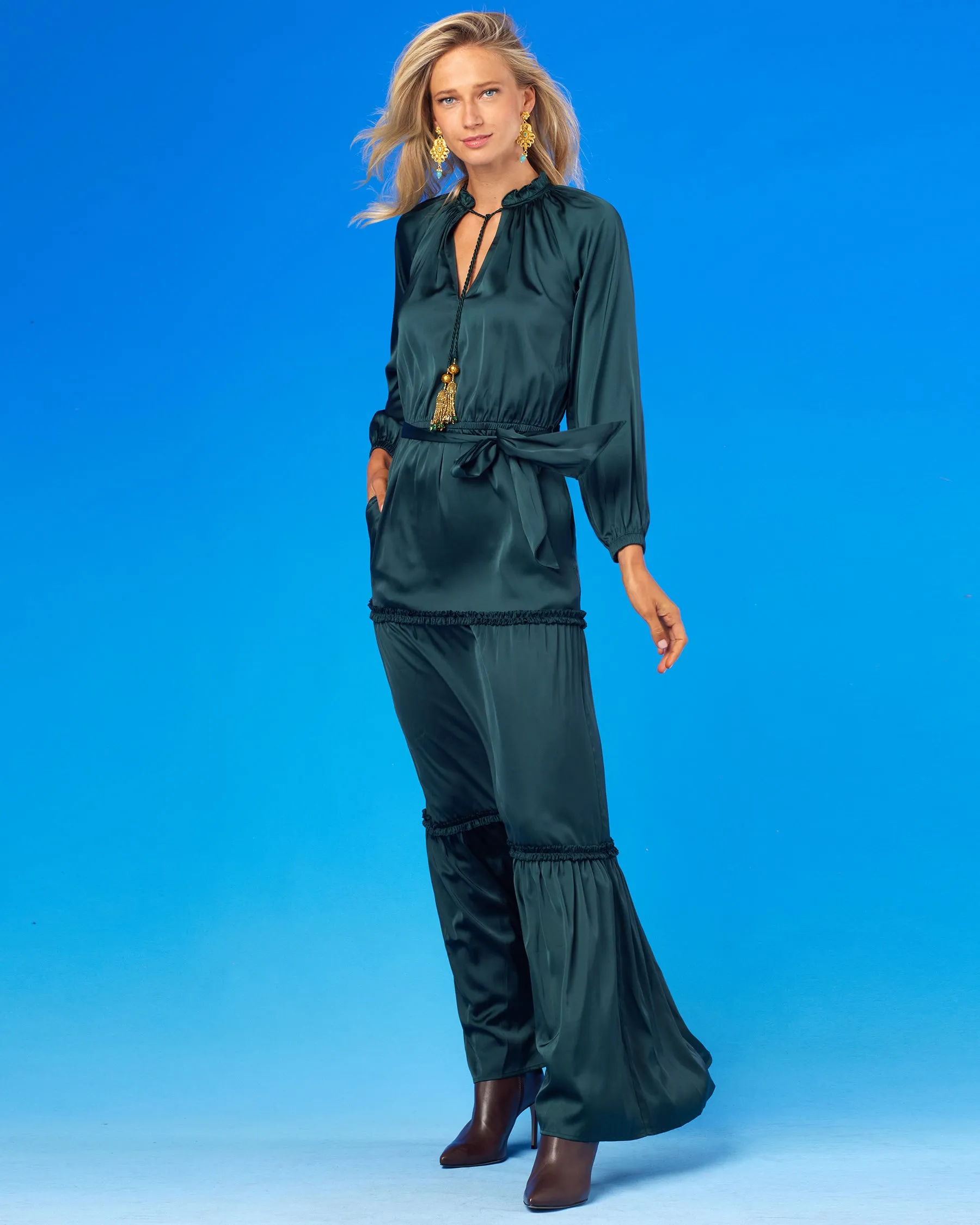 Agatha Ruffle Maxi Dress in Tuscan Cypress Green